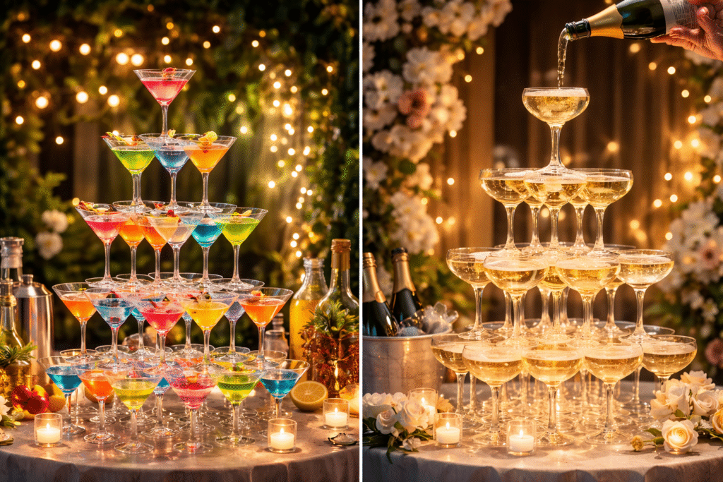 Cocktail towers vs. champagne towers