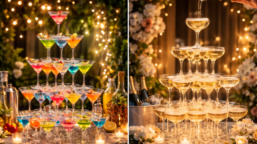 Cocktail towers vs. champagne towers