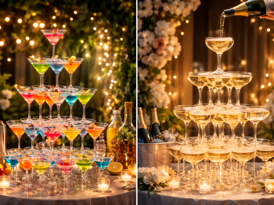 Cocktail towers vs. champagne towers